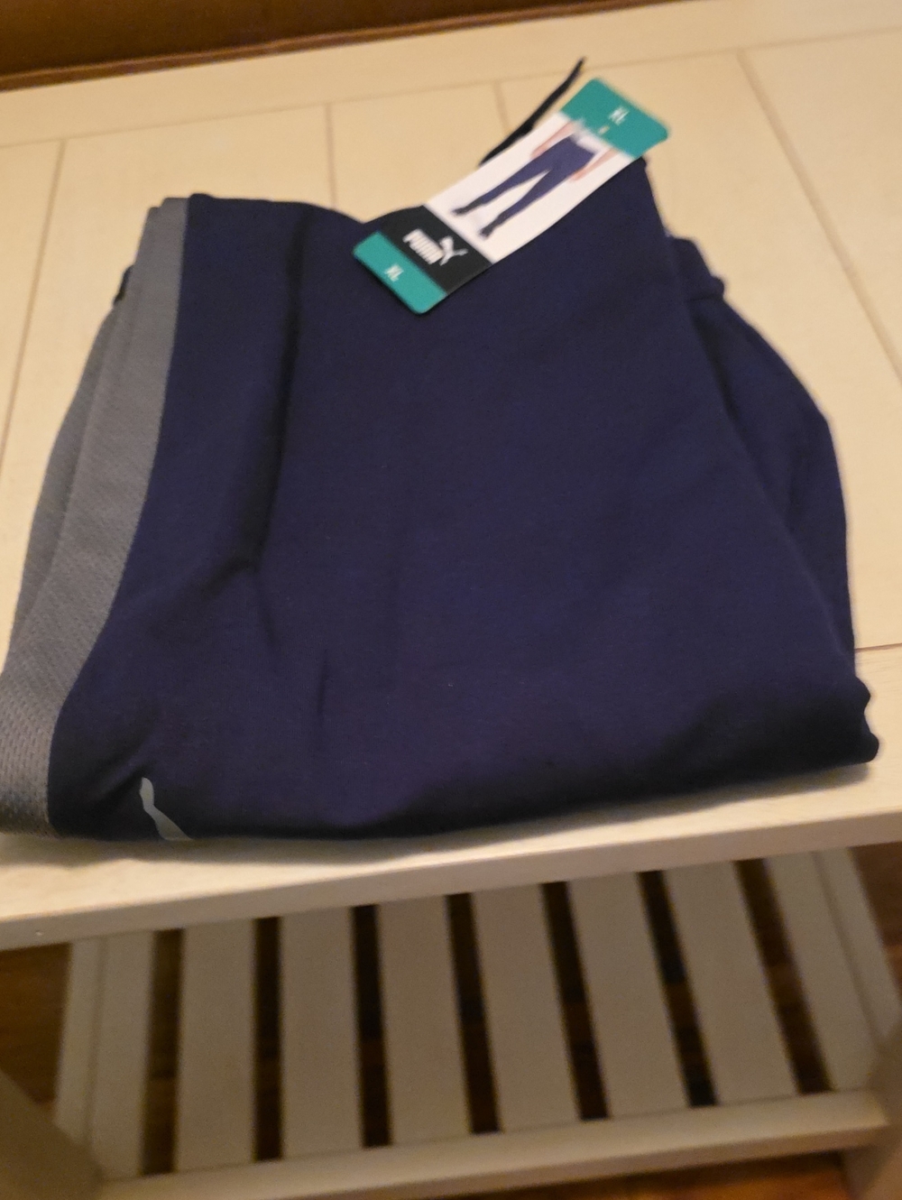 Puma Men's Navy Blue Joggers with Gray Side Panel